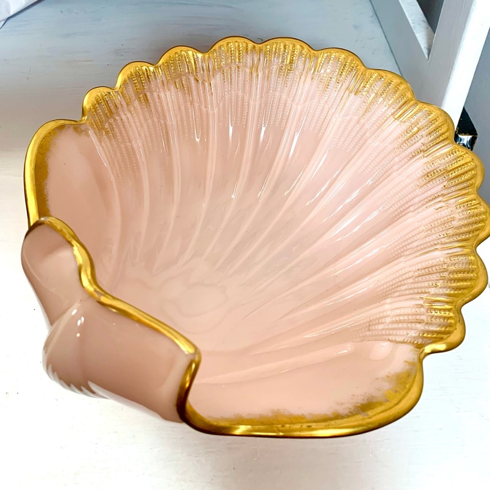 Vintage 1940's Cambridge Glass Pink Milk Crown Tuscan Large Shell Dish Bowl